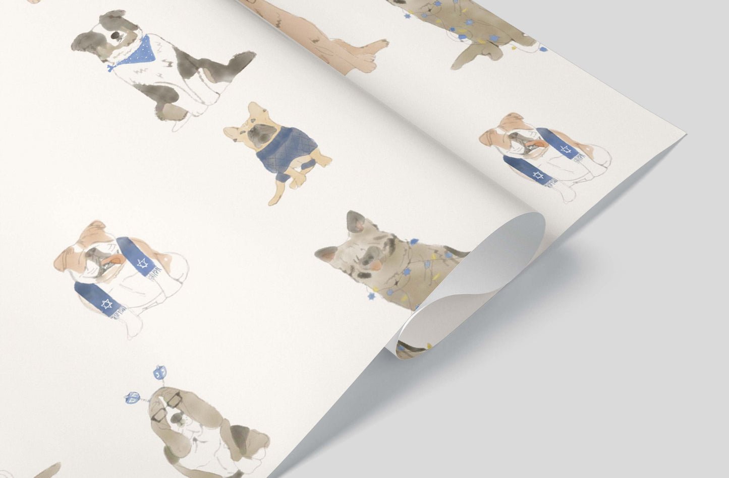 Hanukkah Dogs Wrapping Paper - Gift Wrap - Puppies - Dog - Colorful - Playful - Frenchie - Golden Retriever - Happy Hanukkah