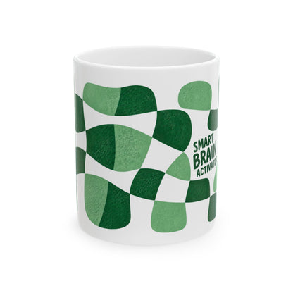 Smart Brain Activator mug – front view of the green checkered pattern