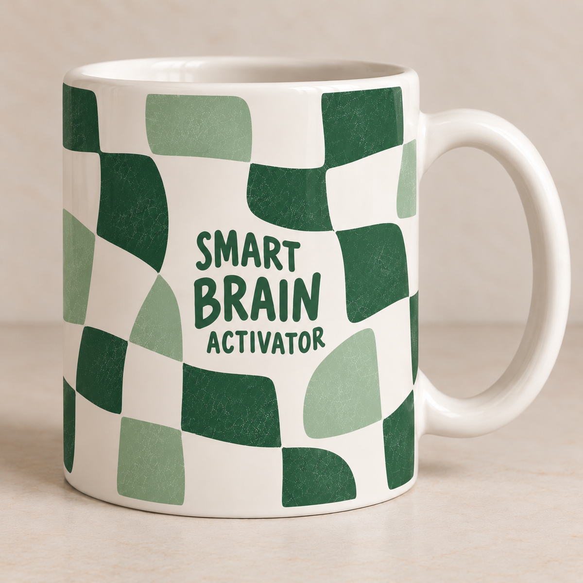 Green Abstract Checkered Pattern Mug | Ceramic Coffee Cup