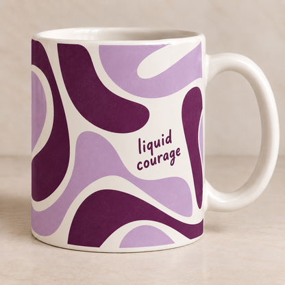 Liquid Courage abstract swirl mug | purple psychedelic pattern