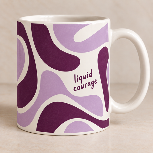 Liquid Courage abstract swirl mug | purple psychedelic pattern