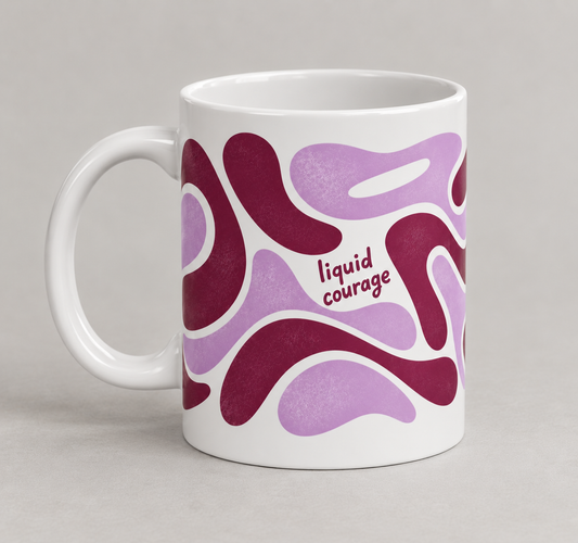 Liquid Courage abstract swirl mug | purple psychedelic pattern