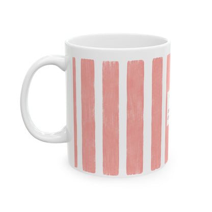 Tastes Like Delusional Confidence Mug | Striped Pink Ceramic Coffee Cup
