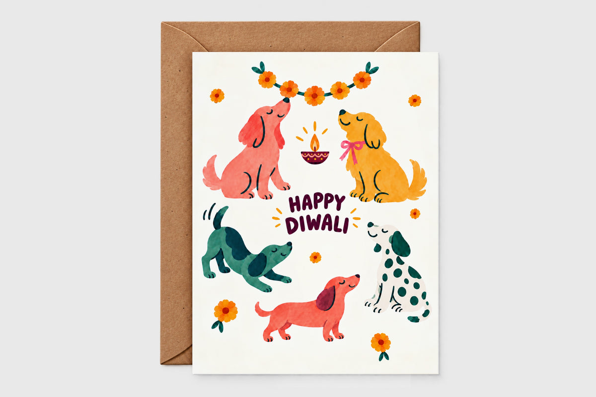 Happy Diwali dogs card – Diwali card set of 5