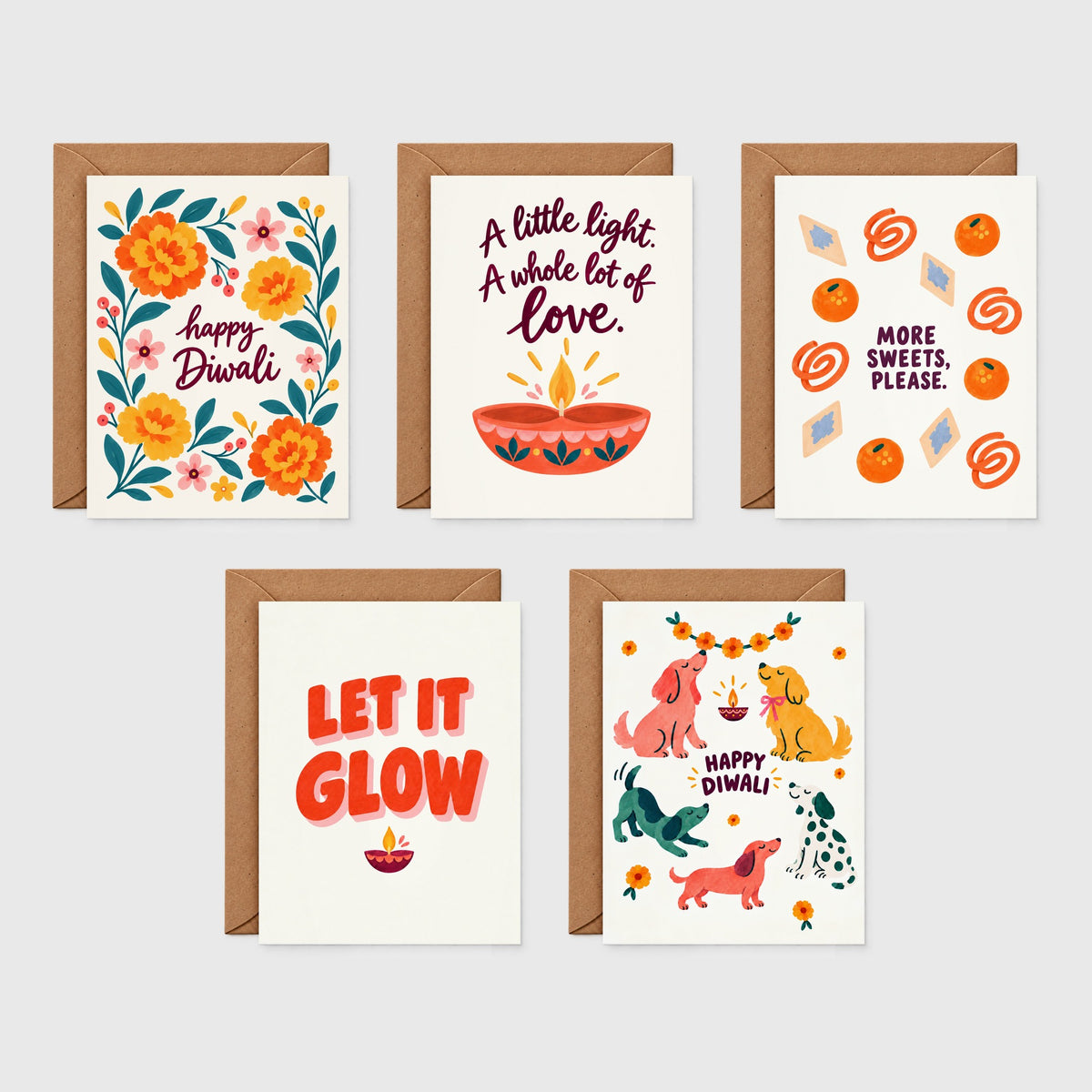 Diwali greeting card set of 5 – all five designs