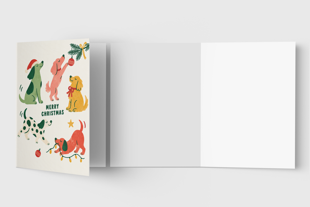 Christmas Pups dog Christmas card with kraft envelope