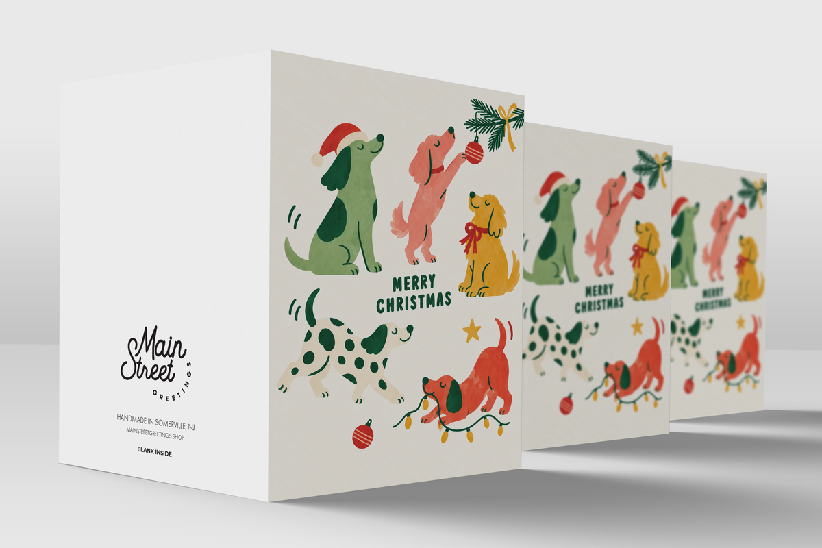Christmas Pups dog Christmas card – detail view
