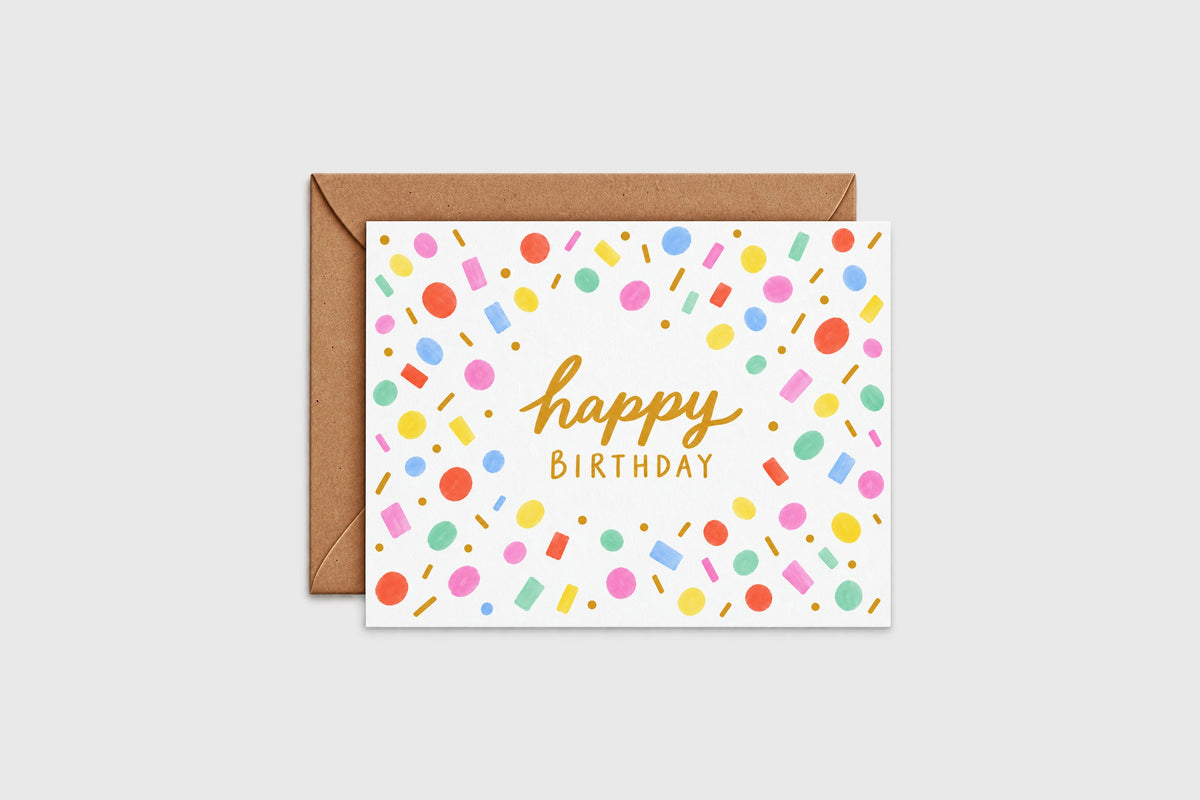 Happy Birthday confetti card with kraft envelope