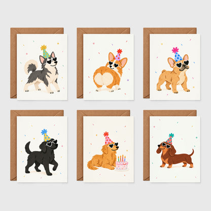 Dog birthday card set of 6 – all six party pup designs