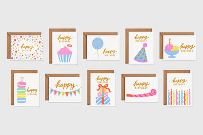 All 10 birthday card designs in two rows