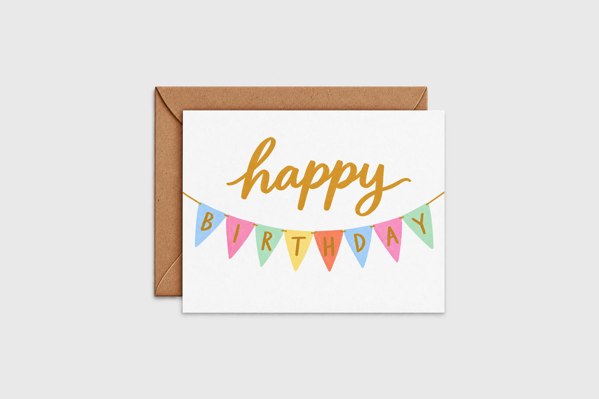 Happy Birthday banner card with kraft envelope