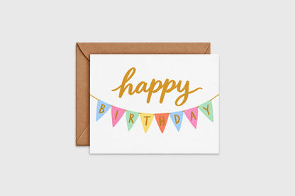 Happy Birthday banner card with kraft envelope