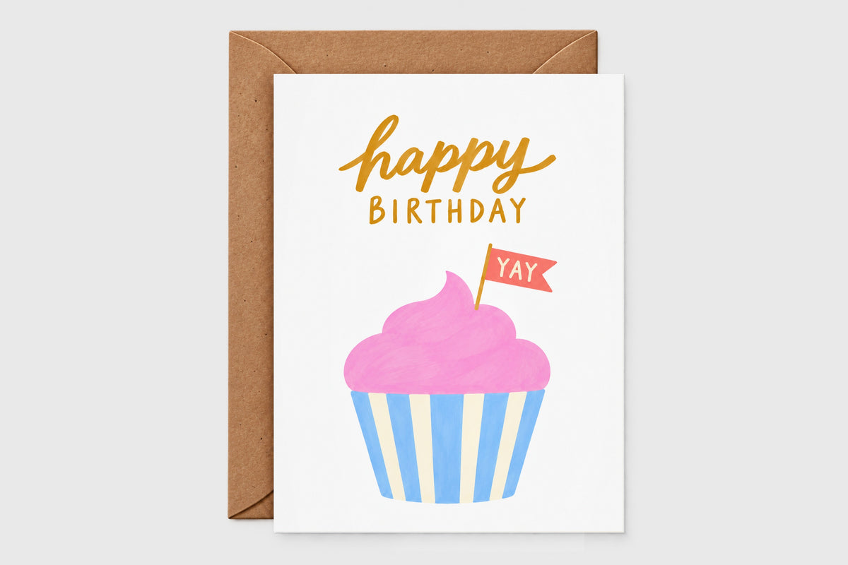 Happy Birthday cupcake card with kraft envelope