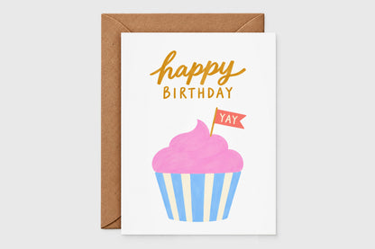 Happy Birthday cupcake card with kraft envelope