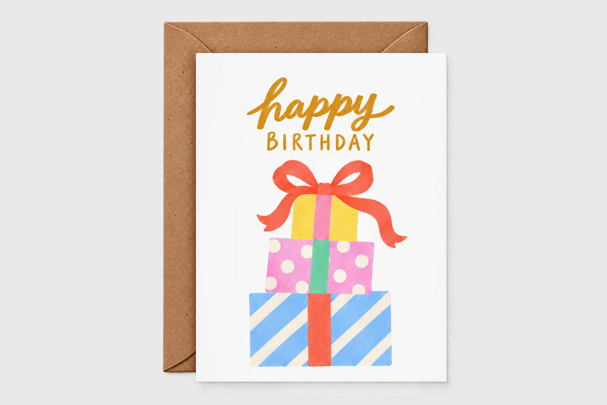 Happy Birthday presents card with kraft envelope