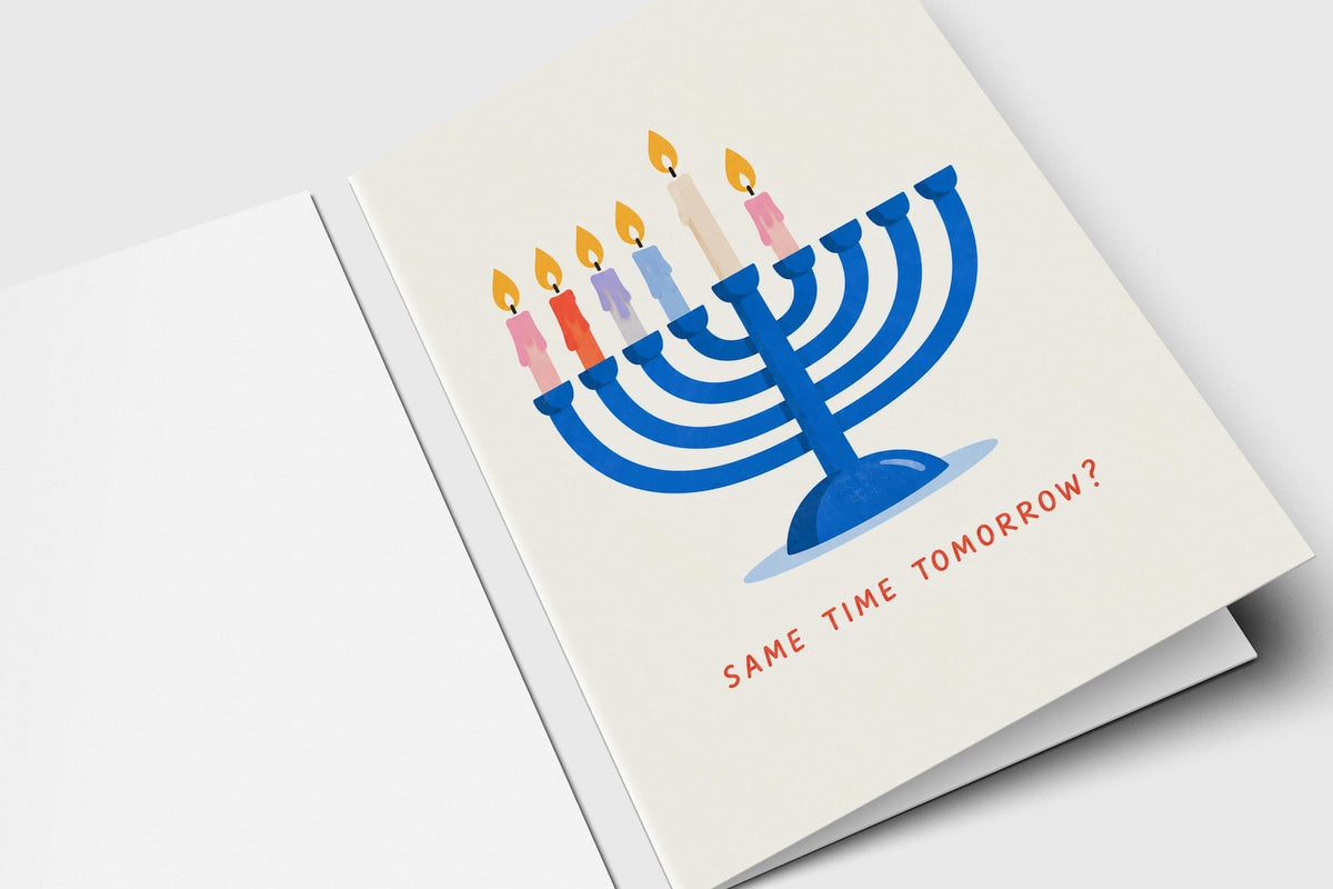 Funny Hanukkah card – Same Time Tomorrow? menorah card