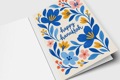 Floral Hanukkah card – modern Jewish holiday greeting