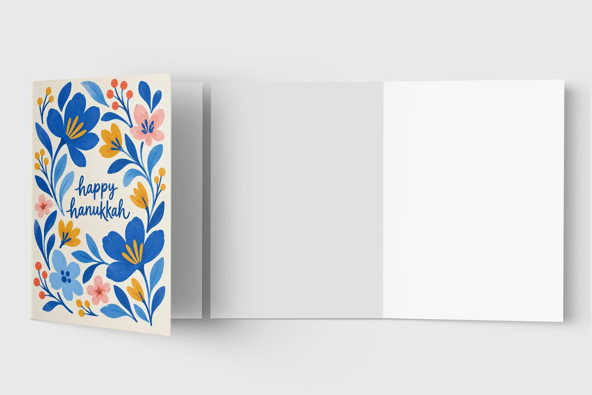 Floral Hanukkah card with kraft envelope