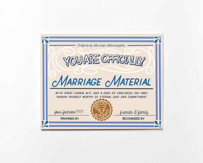 Marriage Material engagement card with kraft envelope