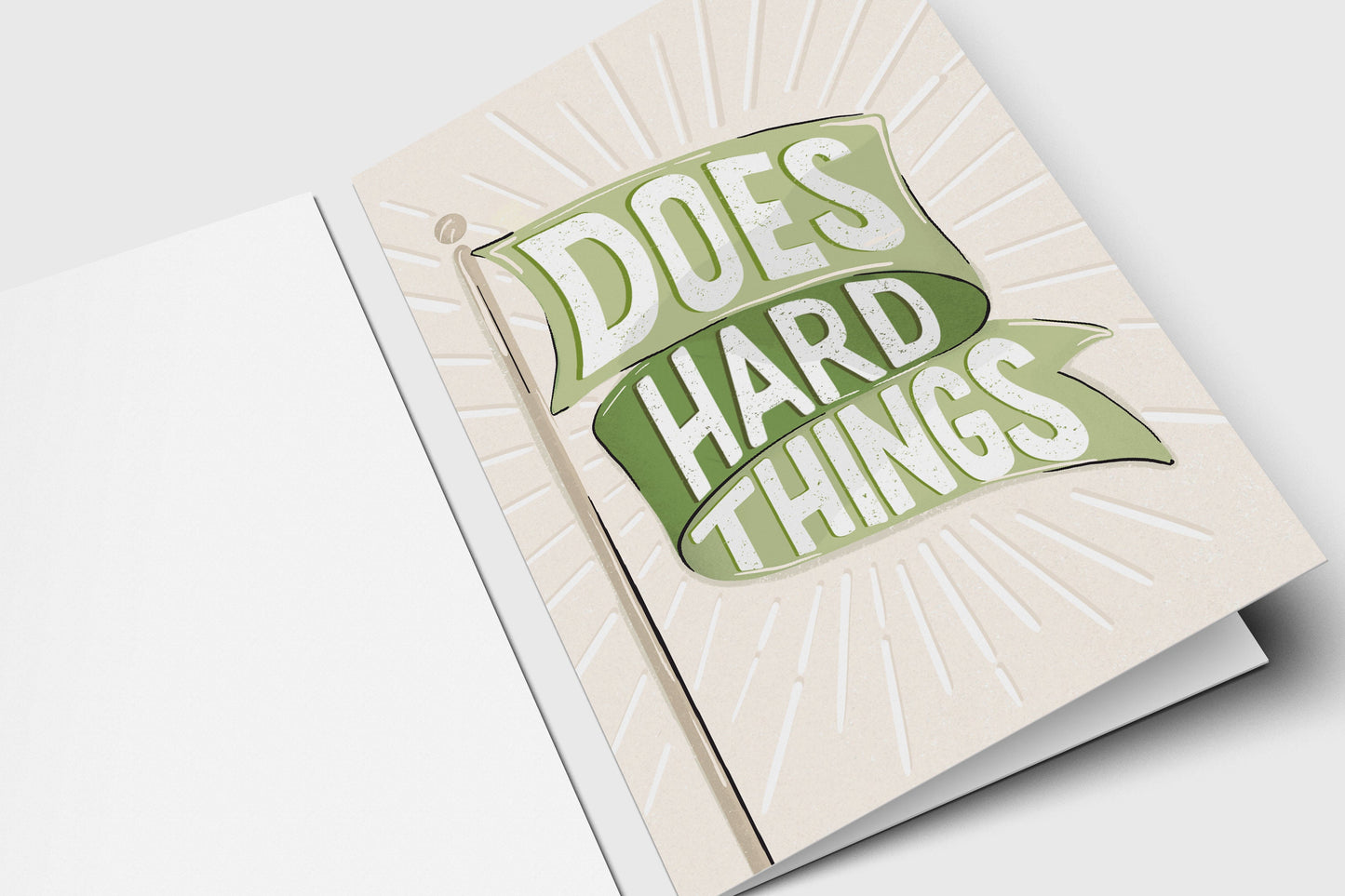 Green Flag Greeting Card - Does Hard Things - Over Achiever - Achievement - For Friend - Just Because - Congrats - Encouragement - Grad