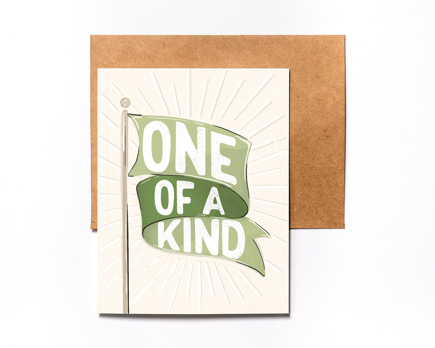 Green Flag Greeting Card - One Of A Kind - Over Achiever - Achievement - For Friend - Just Because - Congrats - Encouragement - Grad