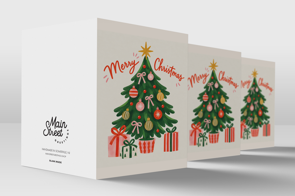 Watercolor Christmas tree card with kraft envelope