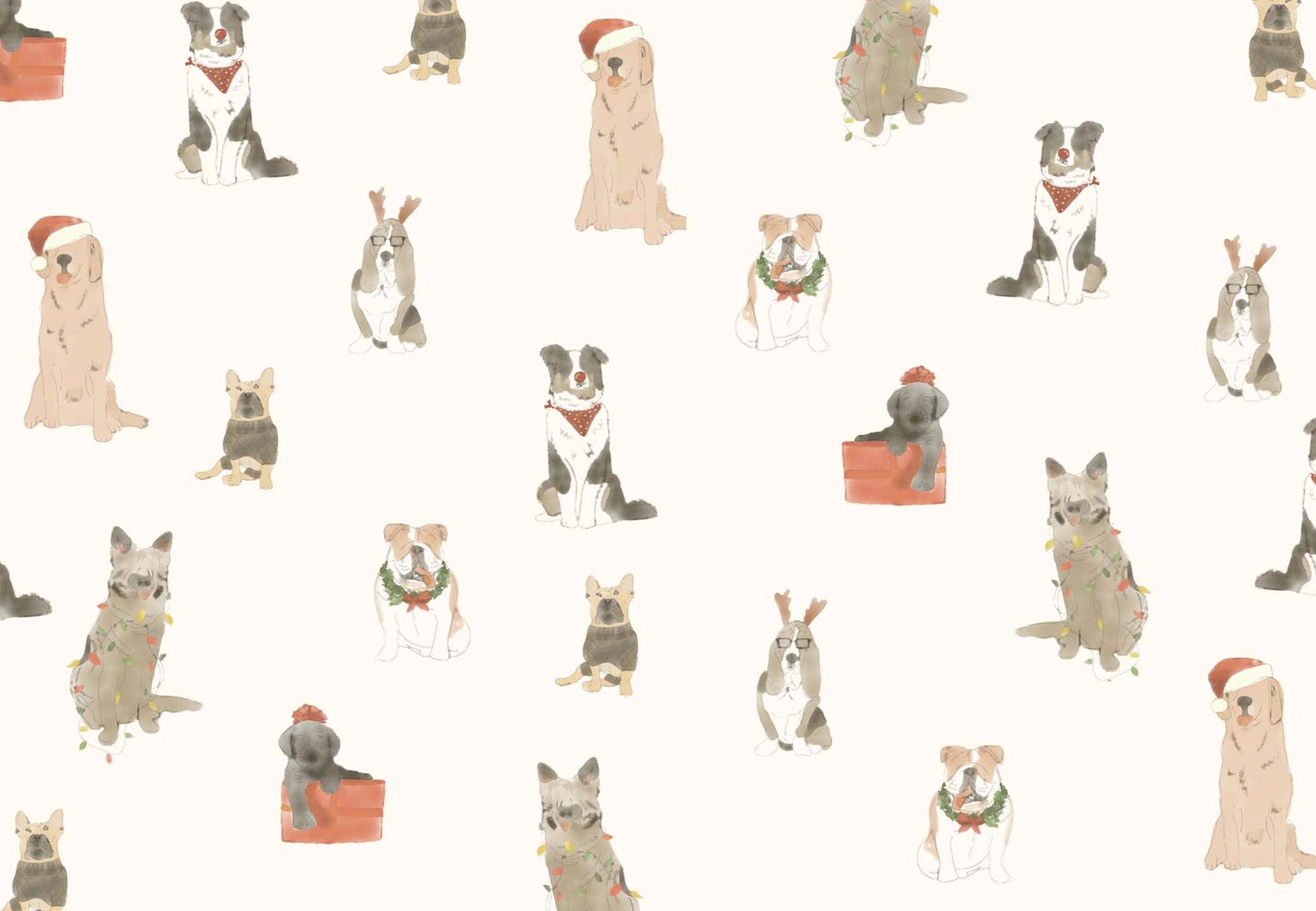 Christmas Dogs Wrapping Paper - Gift Wrap - Puppies - Dog - Colorful - Playful - Frenchie - Golden Retriever - Merry Christmas