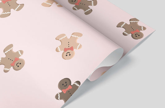 Gingerbread Wrapping Paper - Christmas Gift Wrap - Aesthetic Wrapping Paper - Packaging and Wrapping - Holiday Gift - Pink