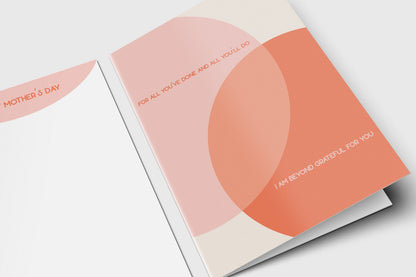Grateful for You Mother's Day card with overlapping blush and terracotta circles