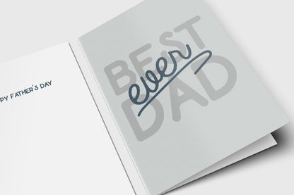 Best Dad Ever Father's Day card with block letters and navy script on light gray