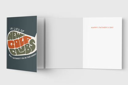 In Lieu of New Golf Clubs Father's Day card – detail view