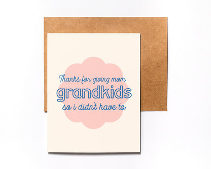 Thanks for Giving Mom Grandkids card with kraft envelope
