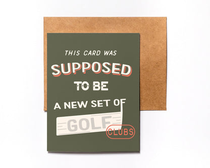 Golf clubs Father's Day card with kraft envelope