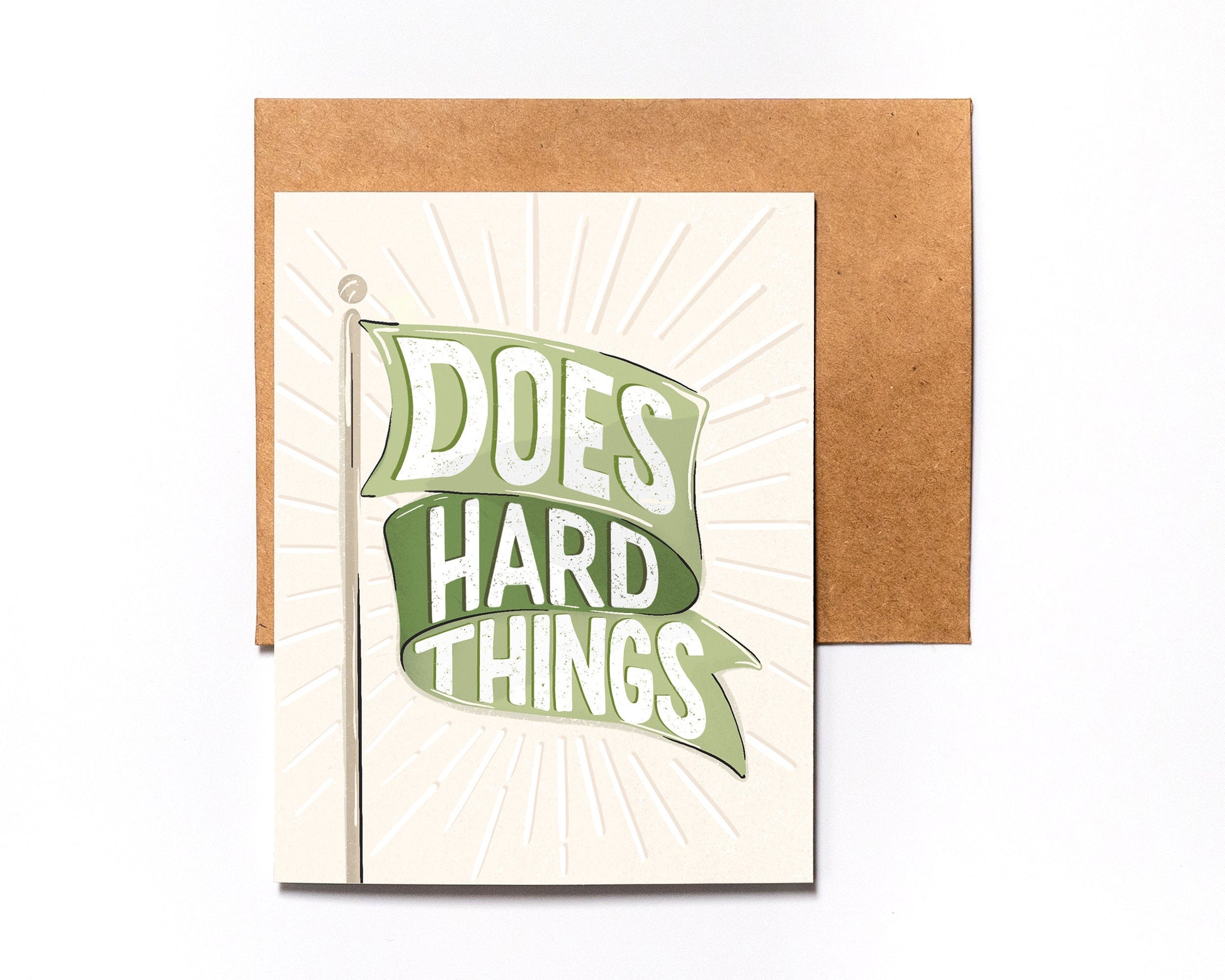 Green Flag Greeting Card - Does Hard Things - Over Achiever - Achievement - For Friend - Just Because - Congrats - Encouragement - Grad