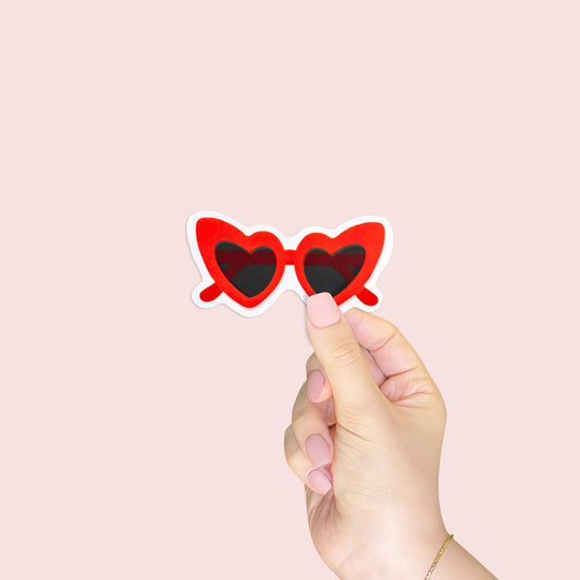 Red Heart Sunglasses Vinyl Sticker - Laptop Sticker - Water bottle Sticker - Decal - Waterproof Sticker