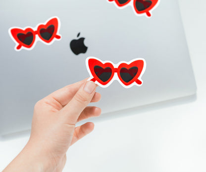 Red Heart Sunglasses Vinyl Sticker - Laptop Sticker - Water bottle Sticker - Decal - Waterproof Sticker